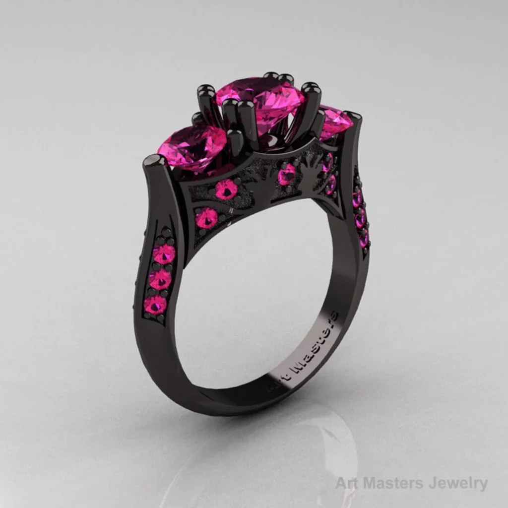Black Gold Pink Sapphire Wedding Ring