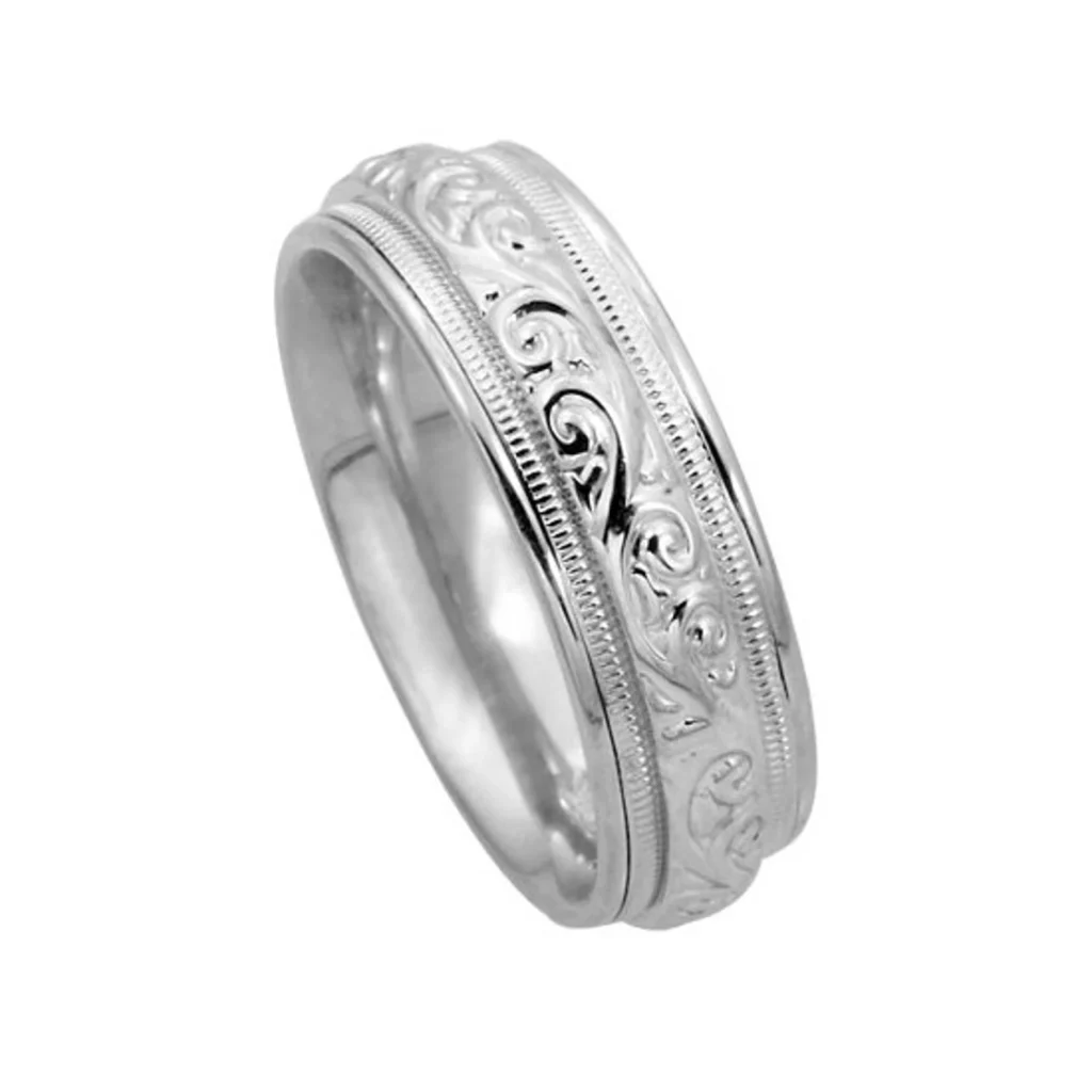 Celtic Nature Inspired Milgrain White Gold Ring