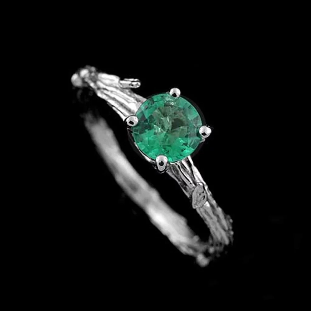 Emerald Tree Branch Leaf Motif Ring