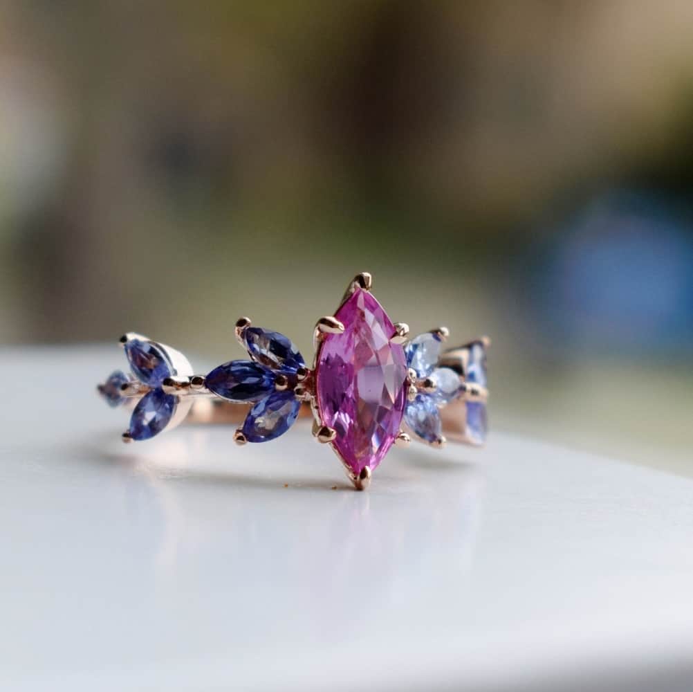Fuchsia Pink sapphire and tanzanites ring