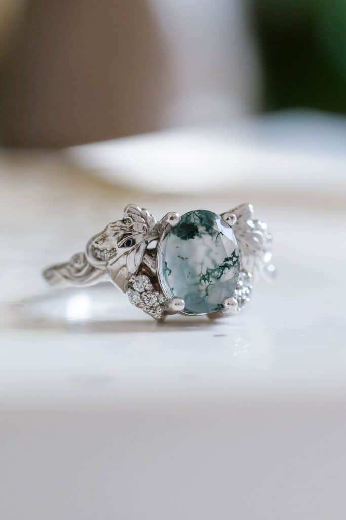 Green Dendritic Agate Ring