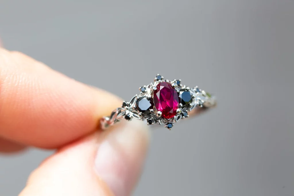 Lab ruby three stone ring