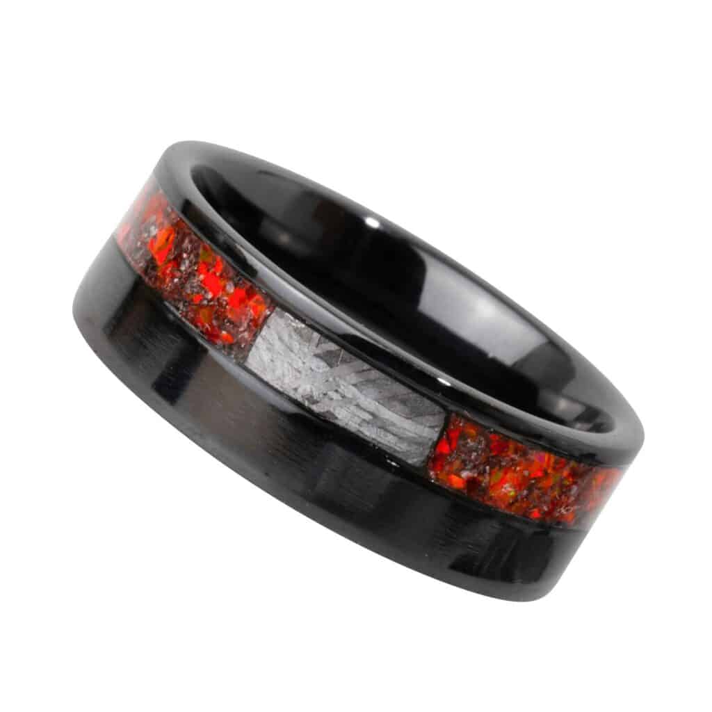 Meteorite Ring With Fire Opal