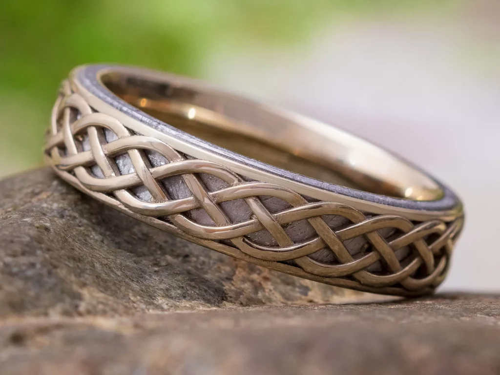Meteorite Wedding Band with Celtic Design