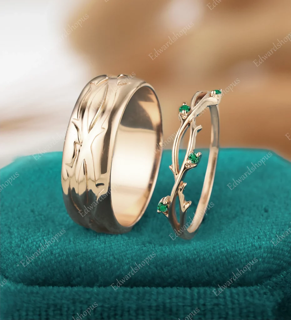 emerald couples ring set