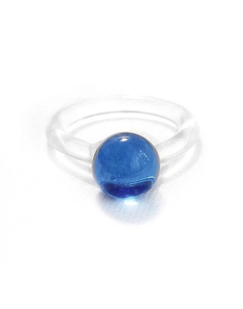 glass ring with big blue ball
