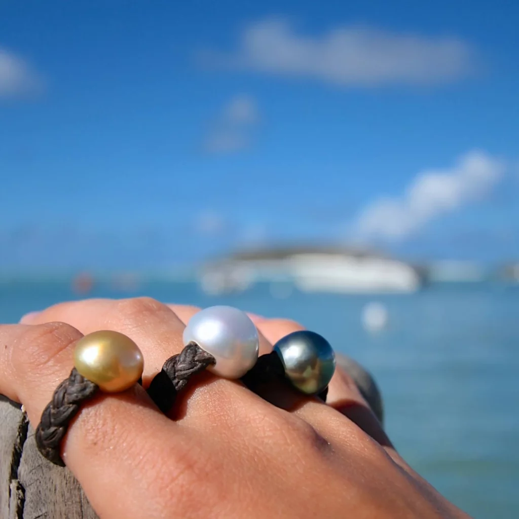 handmade pearl leather ring