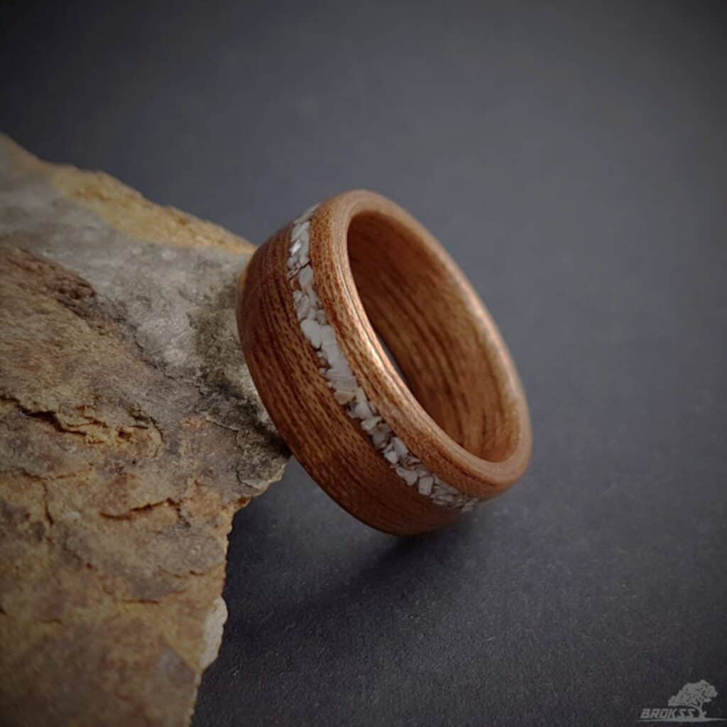 mahogany and sea shells inlay bentwood ring
