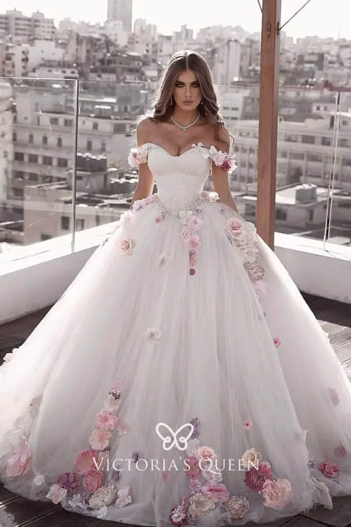 Pink Flowers Ball Gown