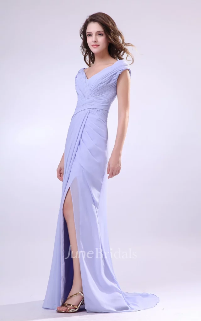 Lavender Pleated Dress With Crisscross Ruching