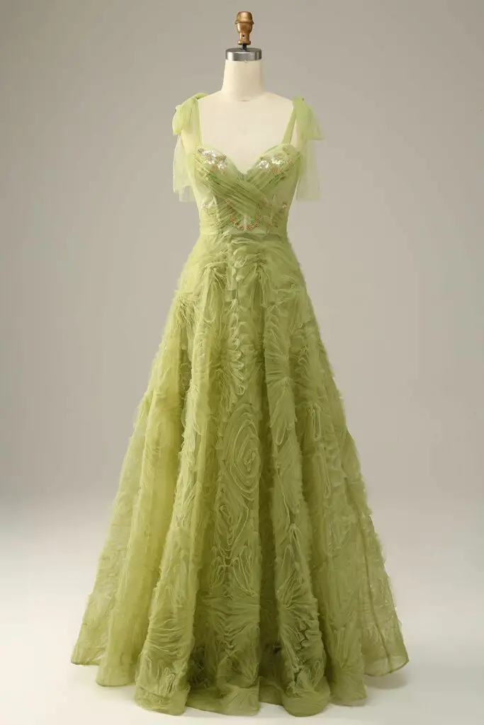 Light Green A Line Prom Dress With Embroidery Light Green US16W