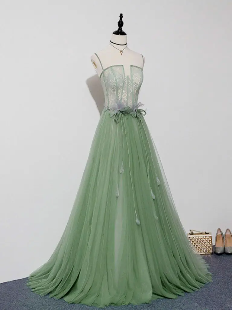 Green tulle lace long prom dress green tulle evening dress US 4 purple Knee length